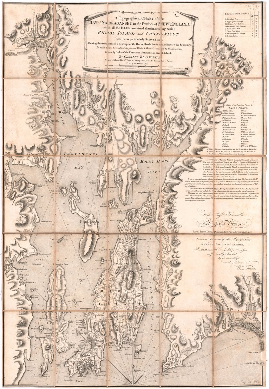 Carte topographique de Rhode Island par Blaskewitz - William Faden