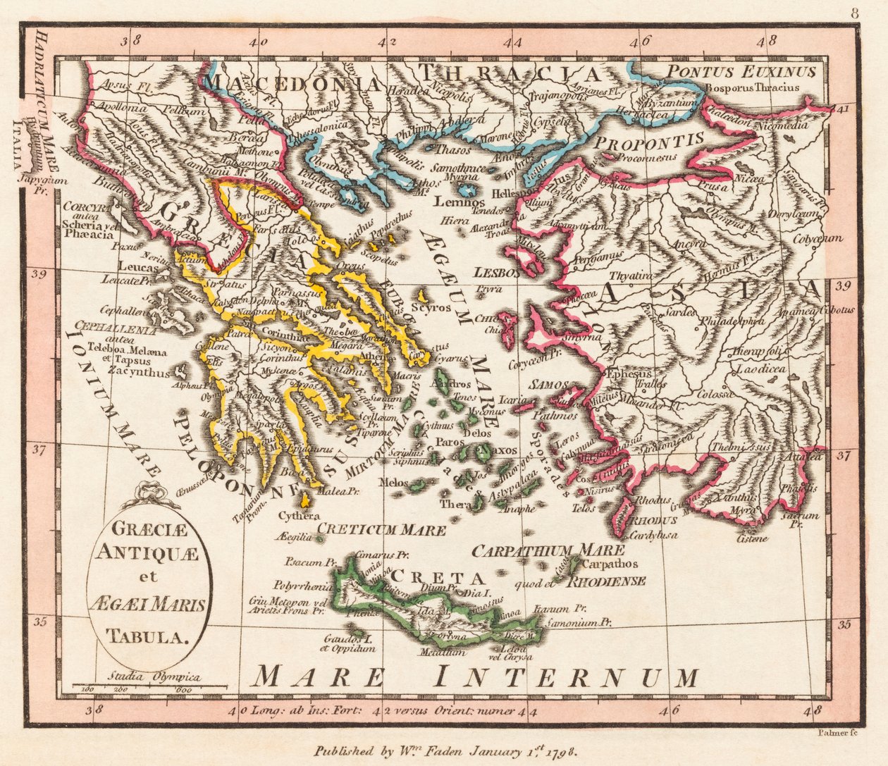 Grèce antique. Mer Égée. Asie Mineure. Carte. - William Faden