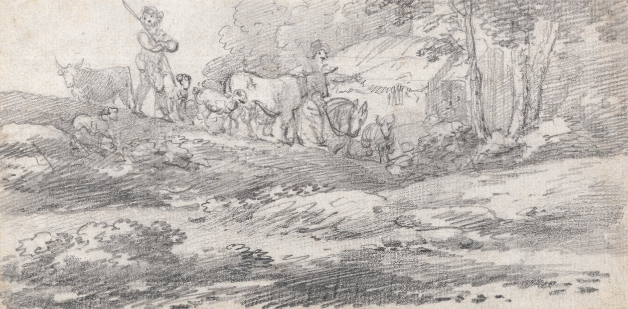 Paysage avec figures et bétail - William Frederick Wells