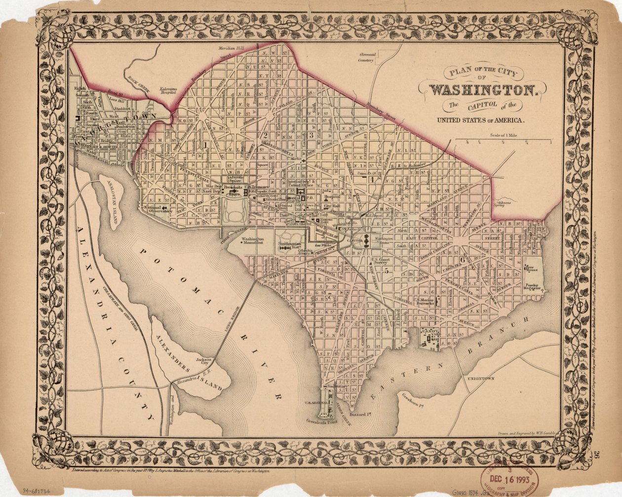Plan de la ville de Washington - la capitale des États-Unis d