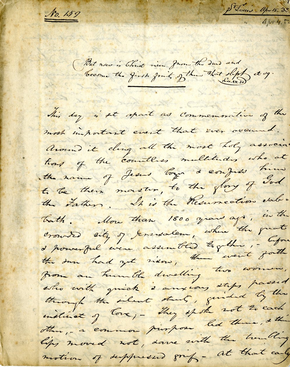 Manuscrit du Sermon No. 159 par William Greenleaf Eliot, 15 avril 1838 - William Greenleaf Eliot