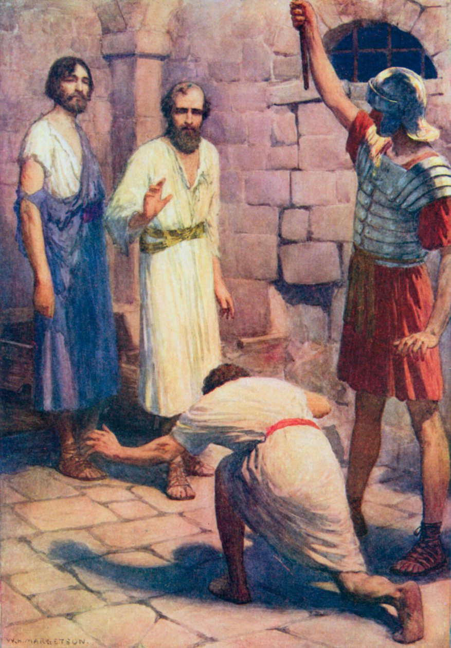 Paul et Silas en prison (lithographie couleur) - William Henry (after) Margetson