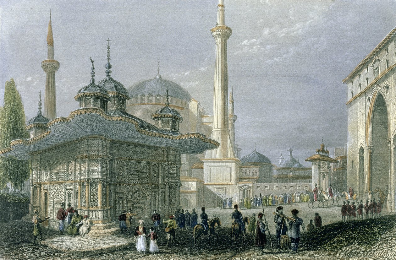 Fontaine et place de Sainte-Sophie, Istanbul, gravée par T. Higham, vers 1850 - William Henry Bartlett