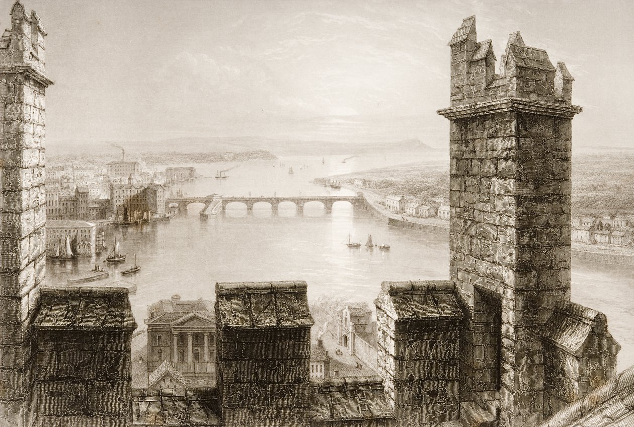La rivière Shannon et Limerick depuis la tour de la cathédrale, comté de Limerick, de 