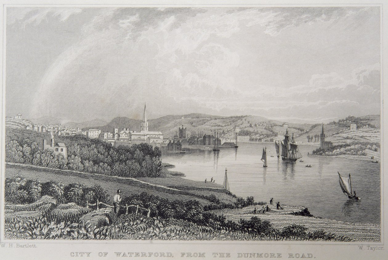 Vue de Waterford depuis The Dunmore Road, Irlande, gravé par W. Taylor - William Henry Bartlett
