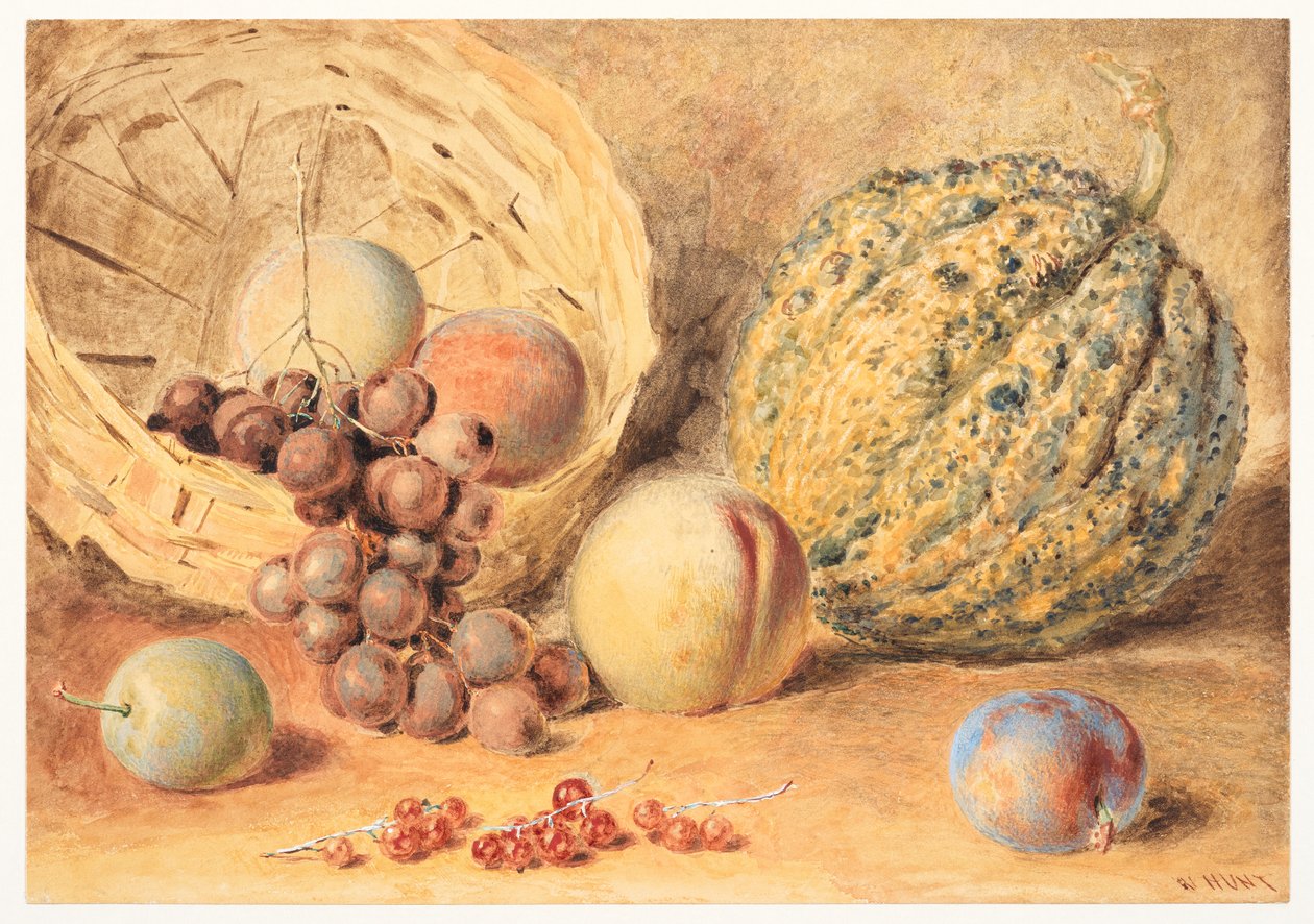 Panier avec melon, pêches, raisins et prunes, vers 1804 - William Henry Hunt