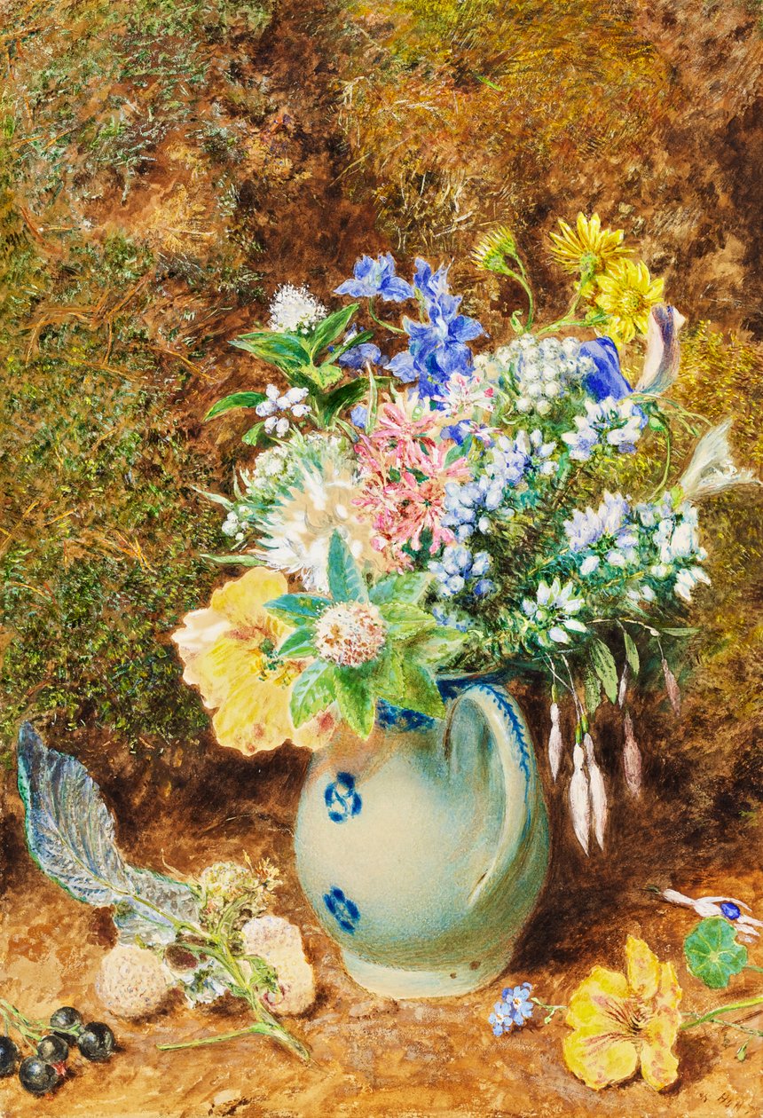 Pichet en Porcelaine Bleu Pâle avec Bruyères et Petites Fleurs, vers 1860 - William Henry Hunt