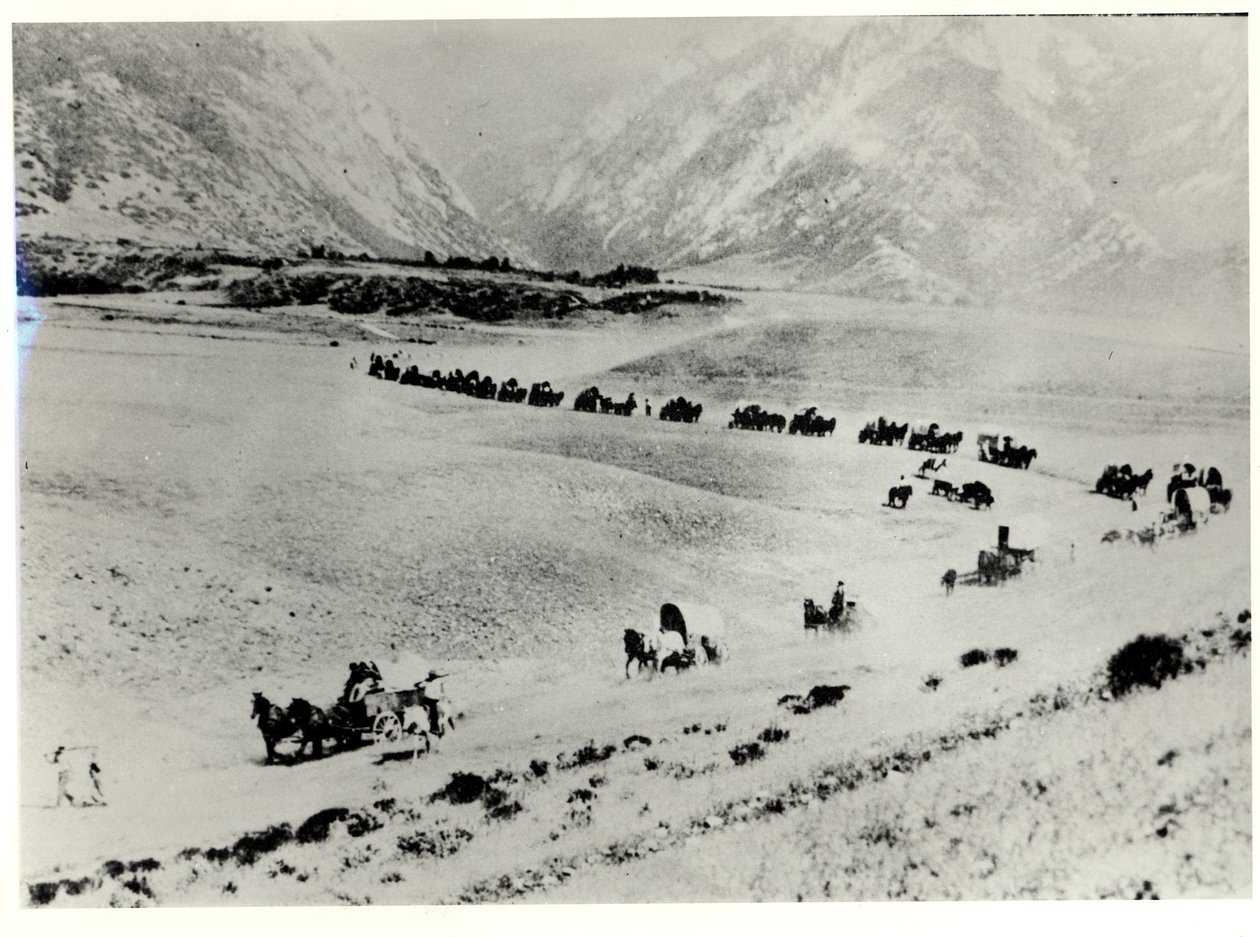 Pionniers recueillant des immigrants à la gare et les conduisant à la ville de Salt Lake City des Mormons - William Henry Jackson