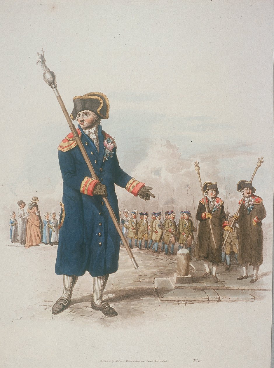 Bedeau paroissial en costume civique tenant un bâton, 1805 - William Henry Pyne