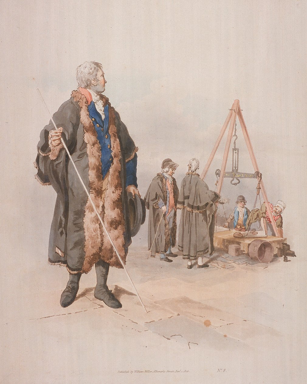 Ward Beadle en costume civique, tenant un bâton, à une enquête de Wardmote, 1805 - William Henry Pyne