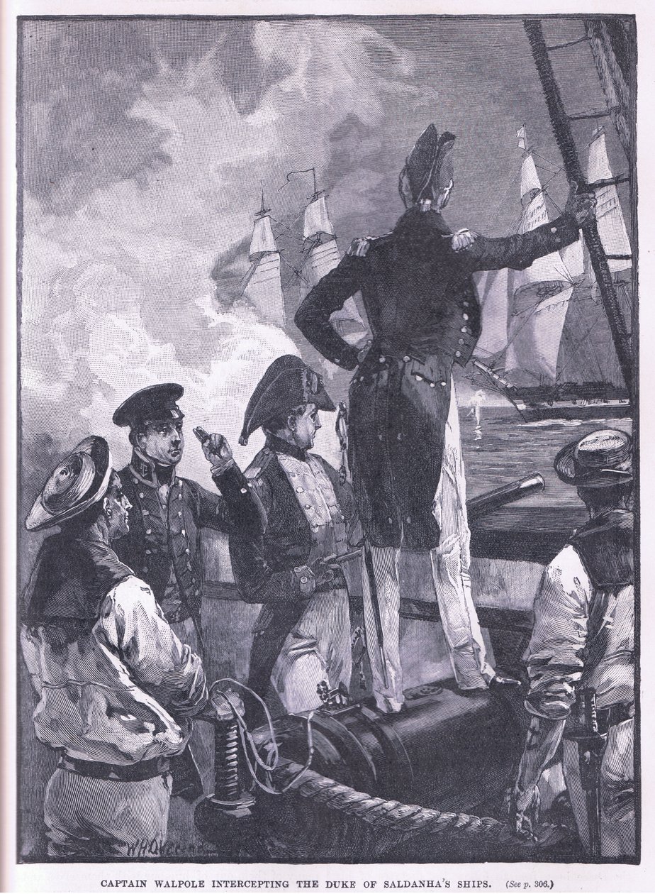 Le capitaine Walpole interceptant les navires du duc de Saldanha - William Heysham Overend