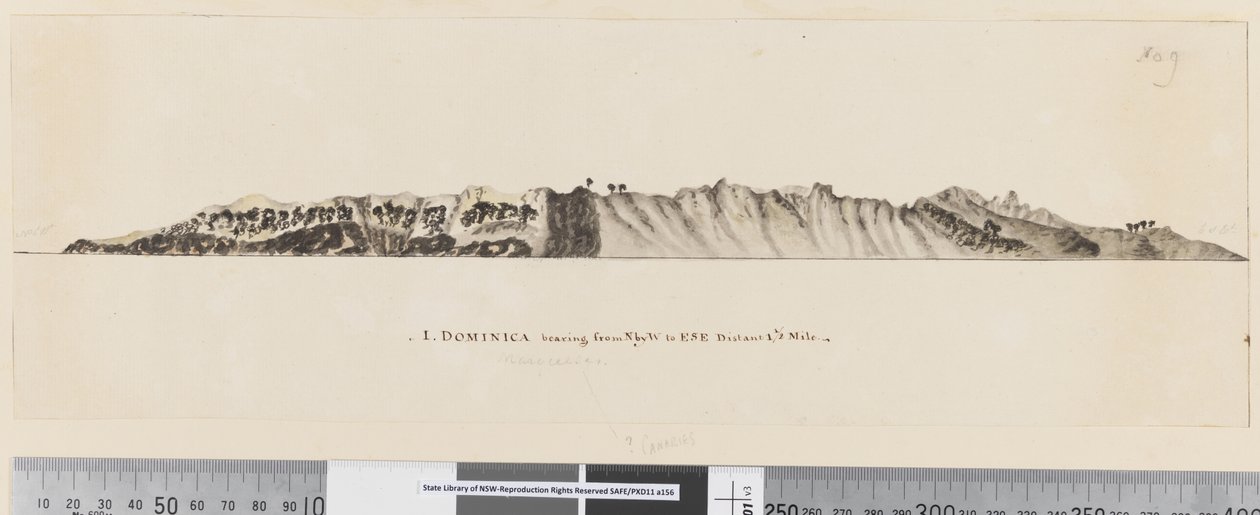 Page 25a/c 1. Dominique portant du N par W à ESE à 1 1/2 miles de distance - William Hodges