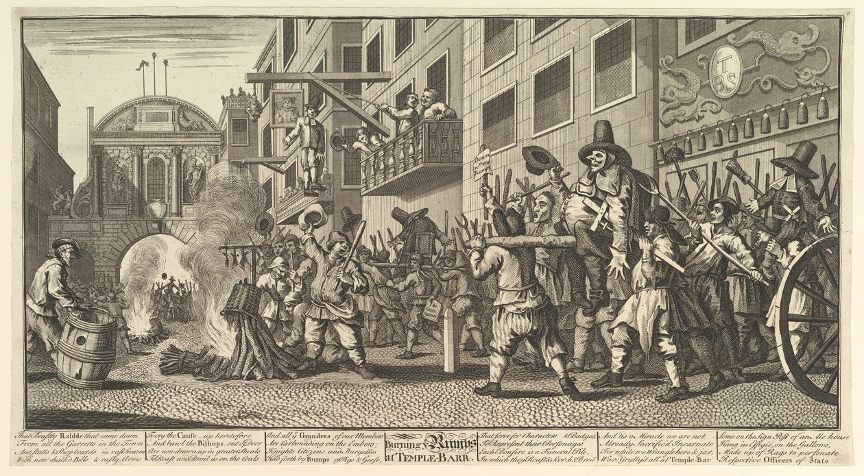 Brûler les croupions à Temple Bar Douze grandes illustrations pour Hudibras de Samuel Butler, 1725-68 - William Hogarth