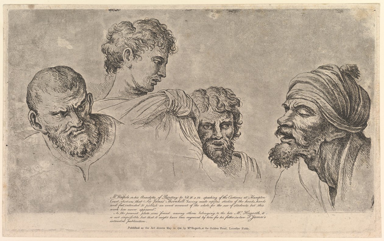 Quatre têtes des Cartons de Raphaël à Hampton Court - William Hogarth