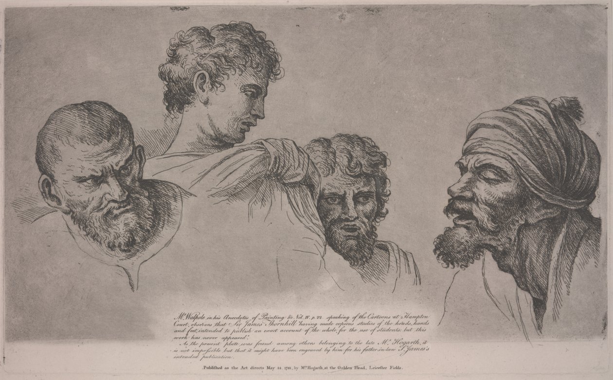 Quatre têtes des Cartons de Raphaël à Hampton Court, vers 1729 - William Hogarth
