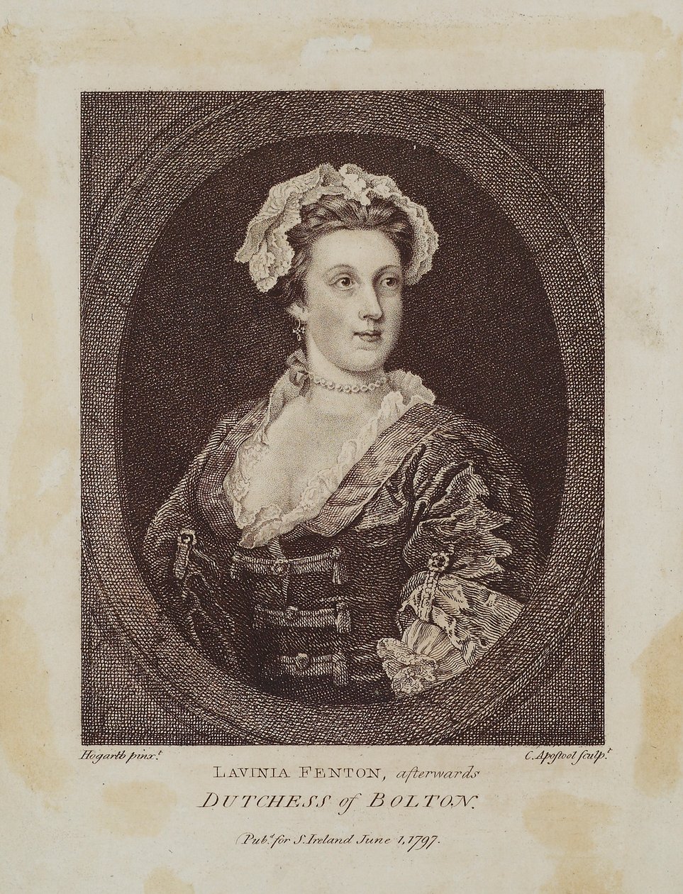 Lavinia Fenton, plus tard Duchesse de Bolton, gravée par Cornelius Apostool (1762-1844), 1797 - William Hogarth