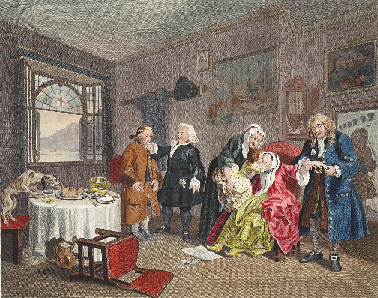 Mariage à la mode, Planche VI, La mort de la dame, illustration de 