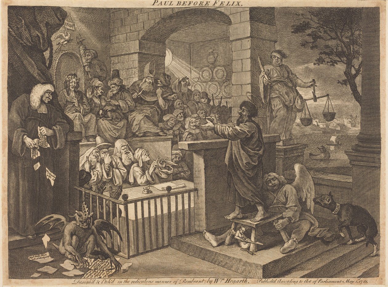 Paul devant Félix burlesqué - William Hogarth