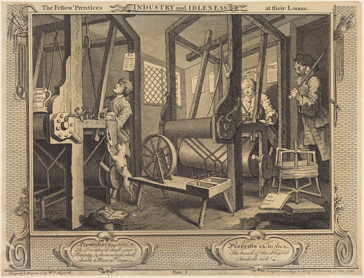 Les apprentis compagnons à leurs métiers à tisser - William Hogarth