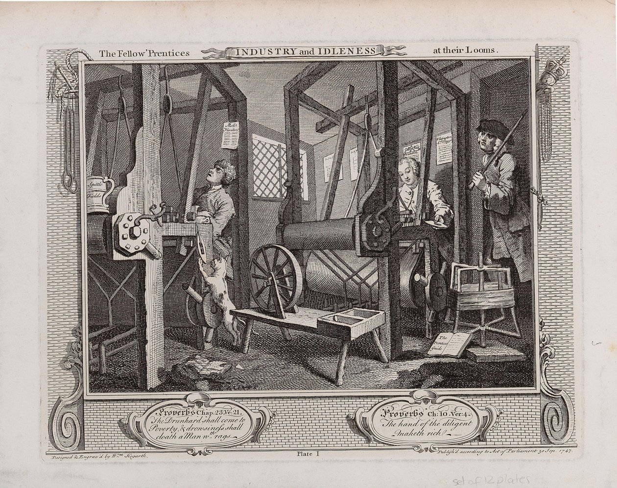 Les Apprentis compagnons à leurs métiers. Série Industrie et Oisiveté - William Hogarth