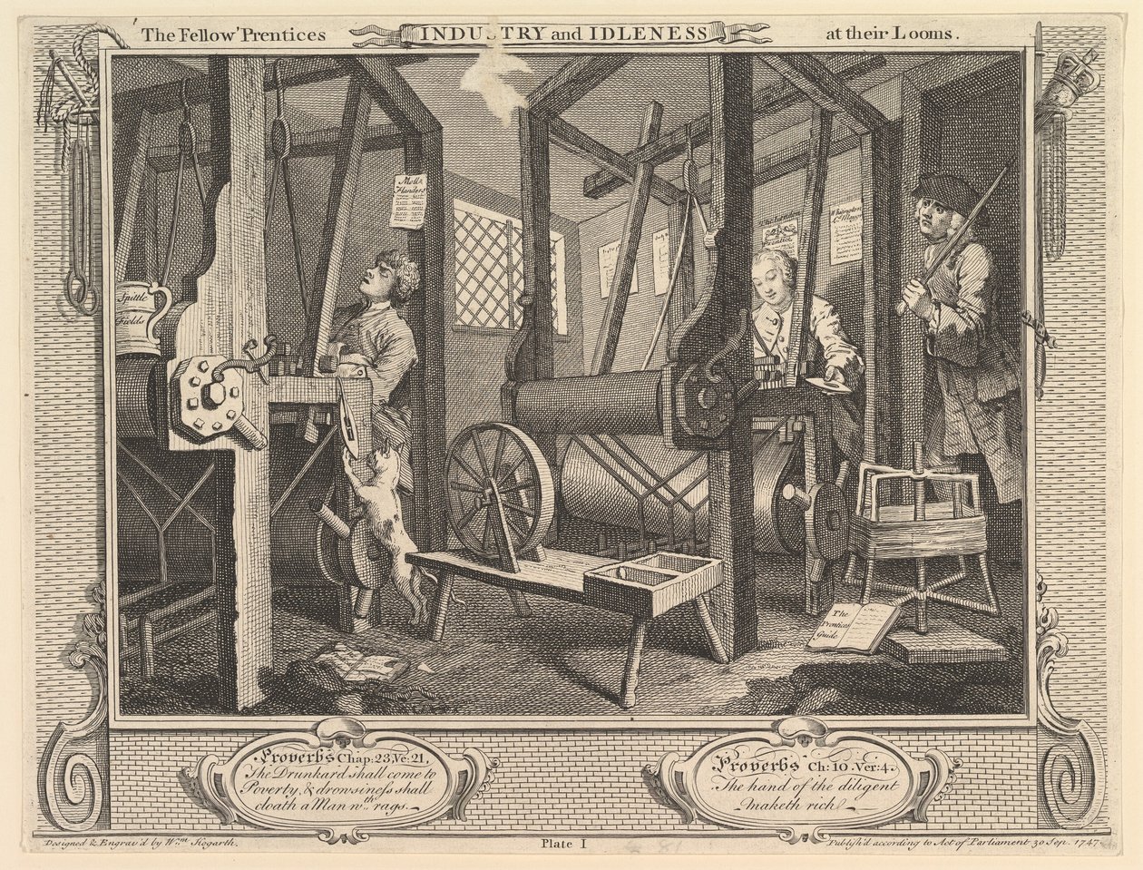 Les Apprentis compagnons à leurs métiers : Industrie et Paresse, planche 1, 30 septembre 1747 - William Hogarth