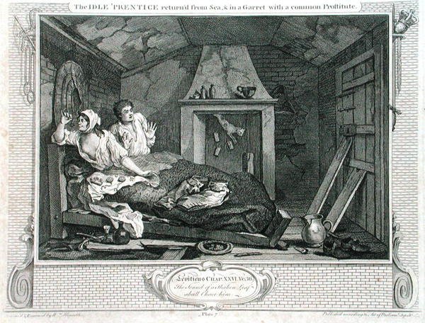 Le paresseux apprenti revenu de mer, et dans une mansarde avec une prostituée, planche VII de 