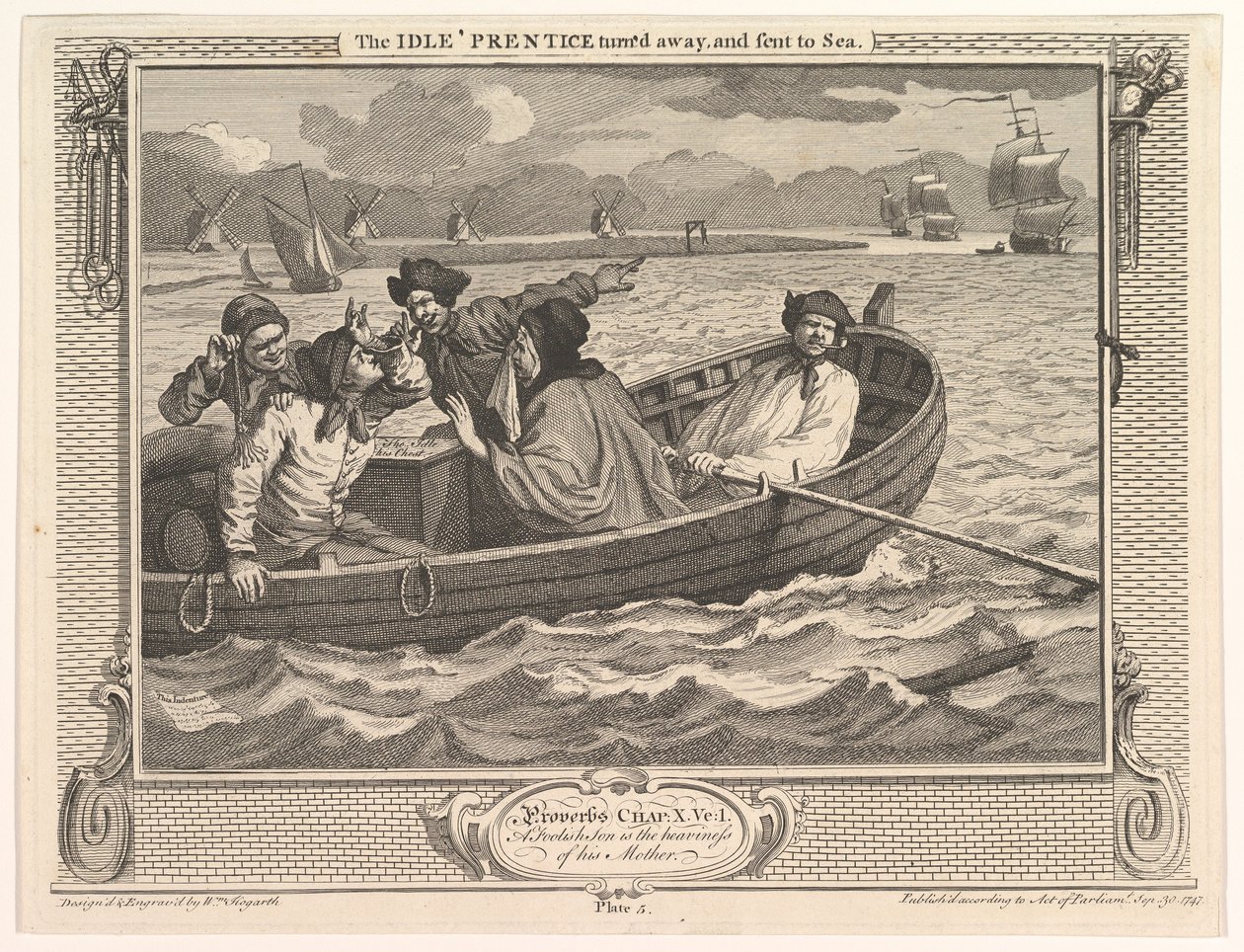 Le Prentice Paresseux Renvoyé et Envoyé en Mer, Industrie et Paresse, planche... - William Hogarth