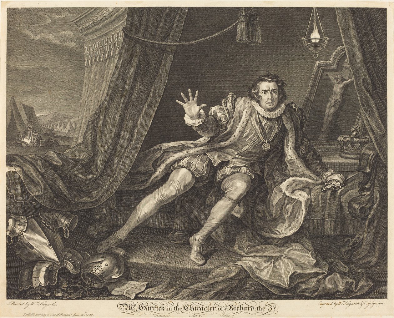 Garrick dans le rôle de Richard III - William Hogarth and Charles Grignion