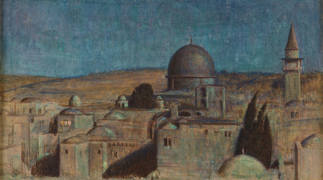La ville sainte : La mosquée As Sakrah au clair de lune, vers 1854 (aquarelle sur papier) - William Holman Hunt