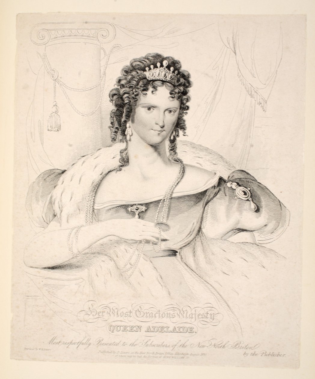Sa Très Gracieuse Majesté la Reine Adélaïde, présentée avec le plus grand respect aux abonnés du New North Briton, publié en 1830 - William Home Lizars