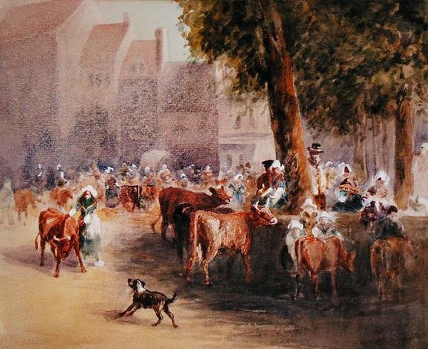 Tôt le matin au marché aux bestiaux du village - William Hunt