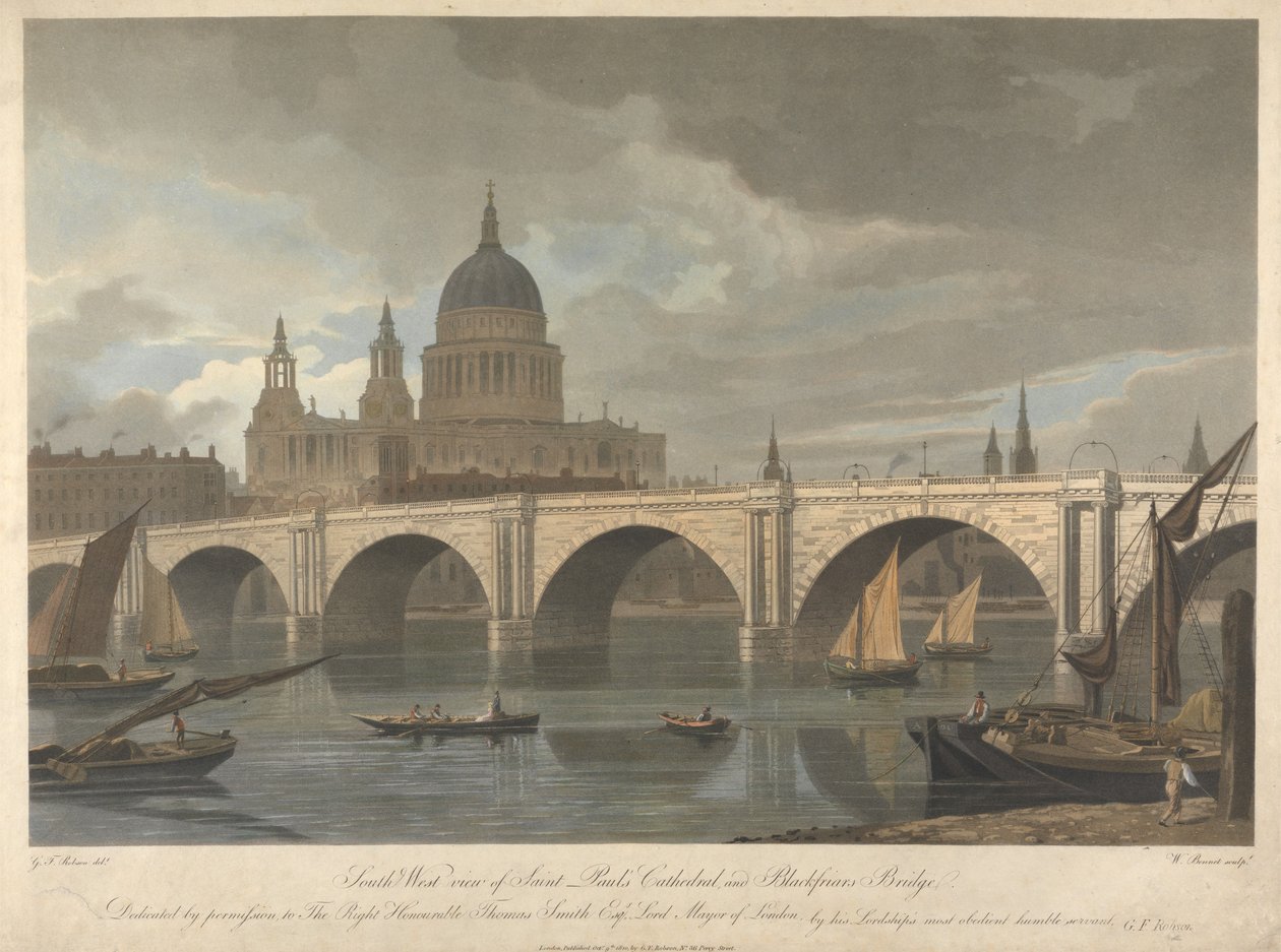 Vue du sud-ouest de la cathédrale Saint-Paul et du pont de Blackfriars - William James Bennett