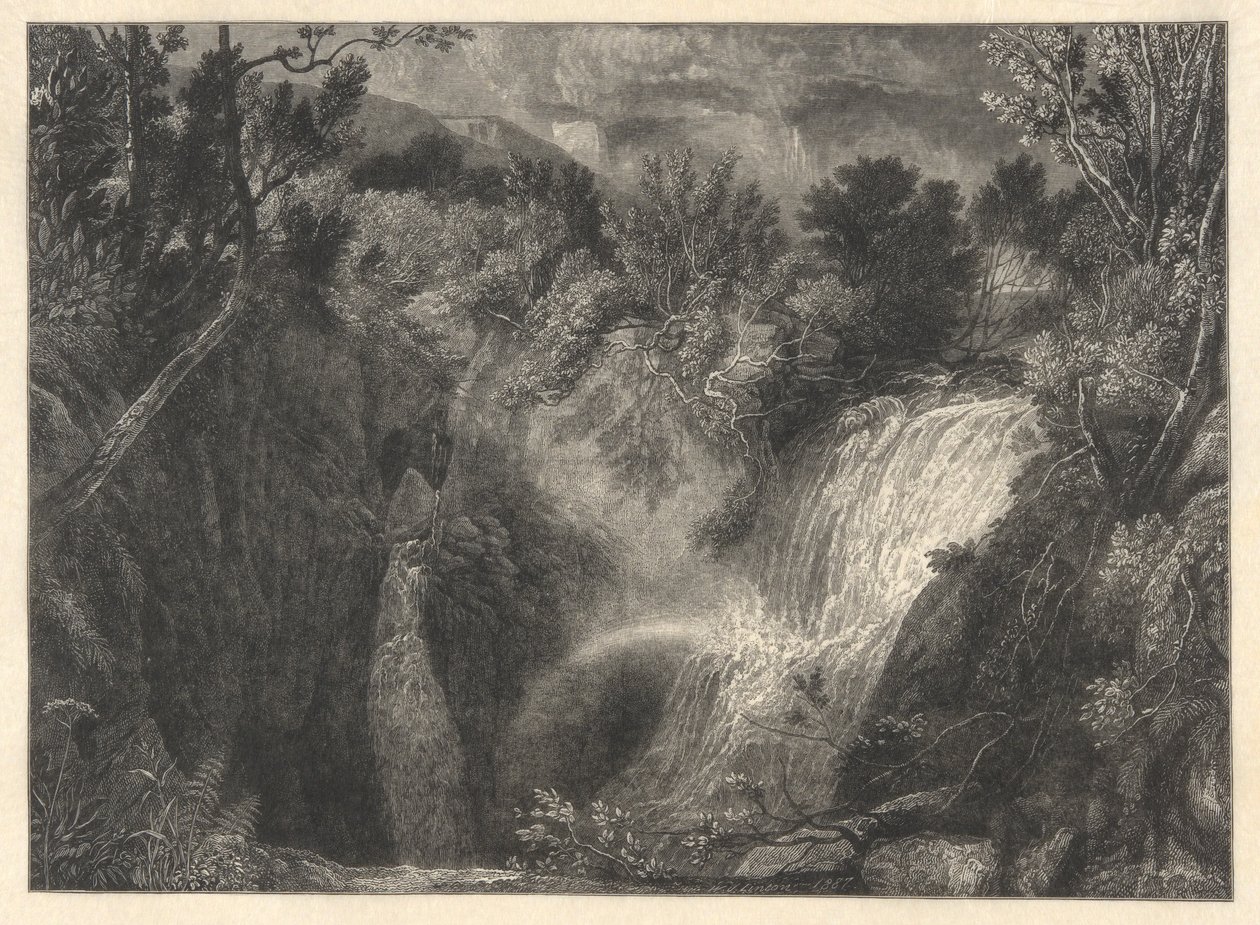 Paysage avec deux cascades - William James Linton