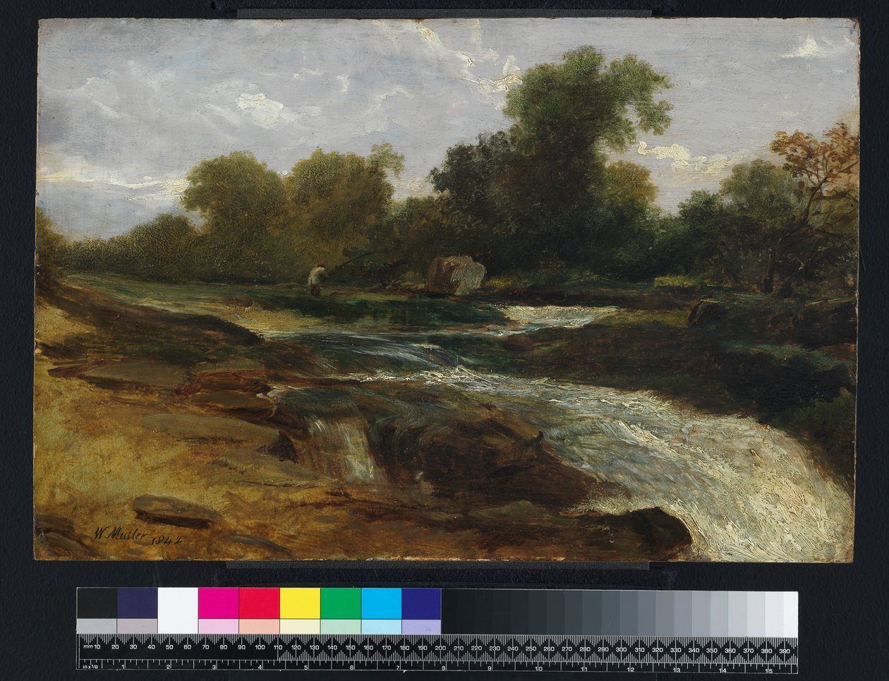 Paysage fluvial avec un pêcheur à la ligne, 1842 - William James Muller