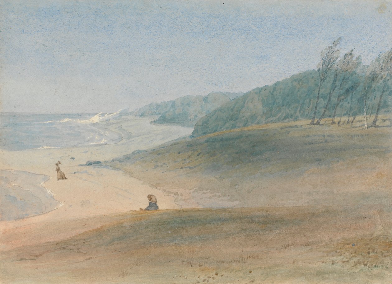 Maurice - un enfant regardant sa mère marcher près de la mer, présumée Mme Chamberlayne et un de ses enfants - William John Chamberlayne
