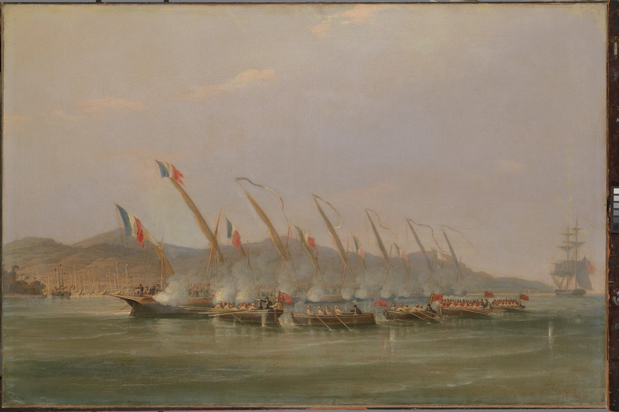 Le capitaine Robert Maunsell capturant des canonnières françaises au large de Java, juillet 1811 - William John Huggins