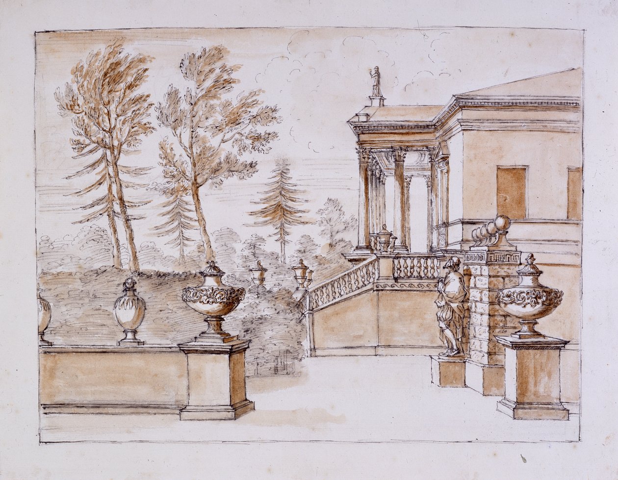 Chiswick, vue de la villa du côté de la statue d