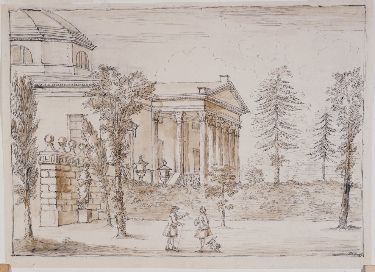 Chiswick, vue de la villa du côté de la statue de Palladio - William Kent
