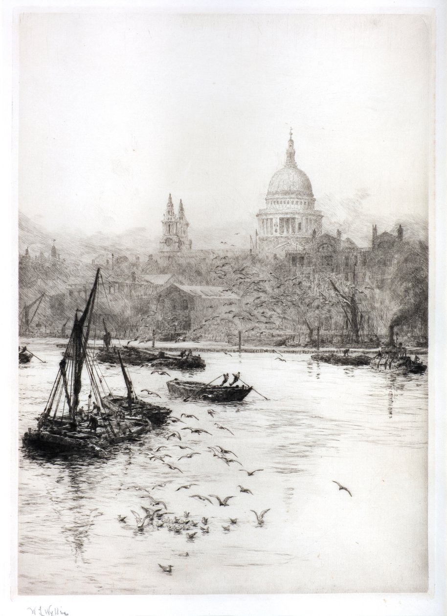 Navires et mouettes sous St Pauls - William Lionel Wyllie