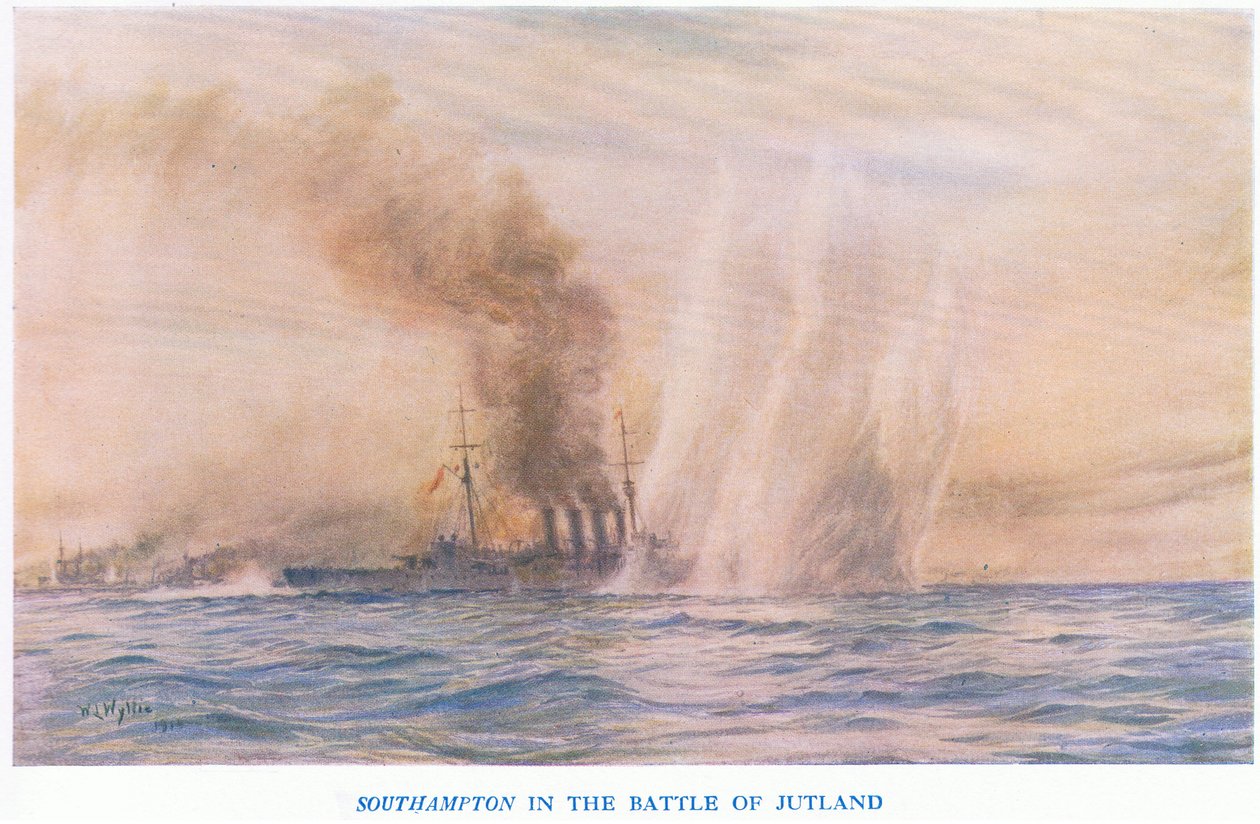 Le Southampton dans la bataille du Jutland, de Cassells History of the British People publié par la Waverley Book Company Limited, vers 1940 - William Lionel Wyllie