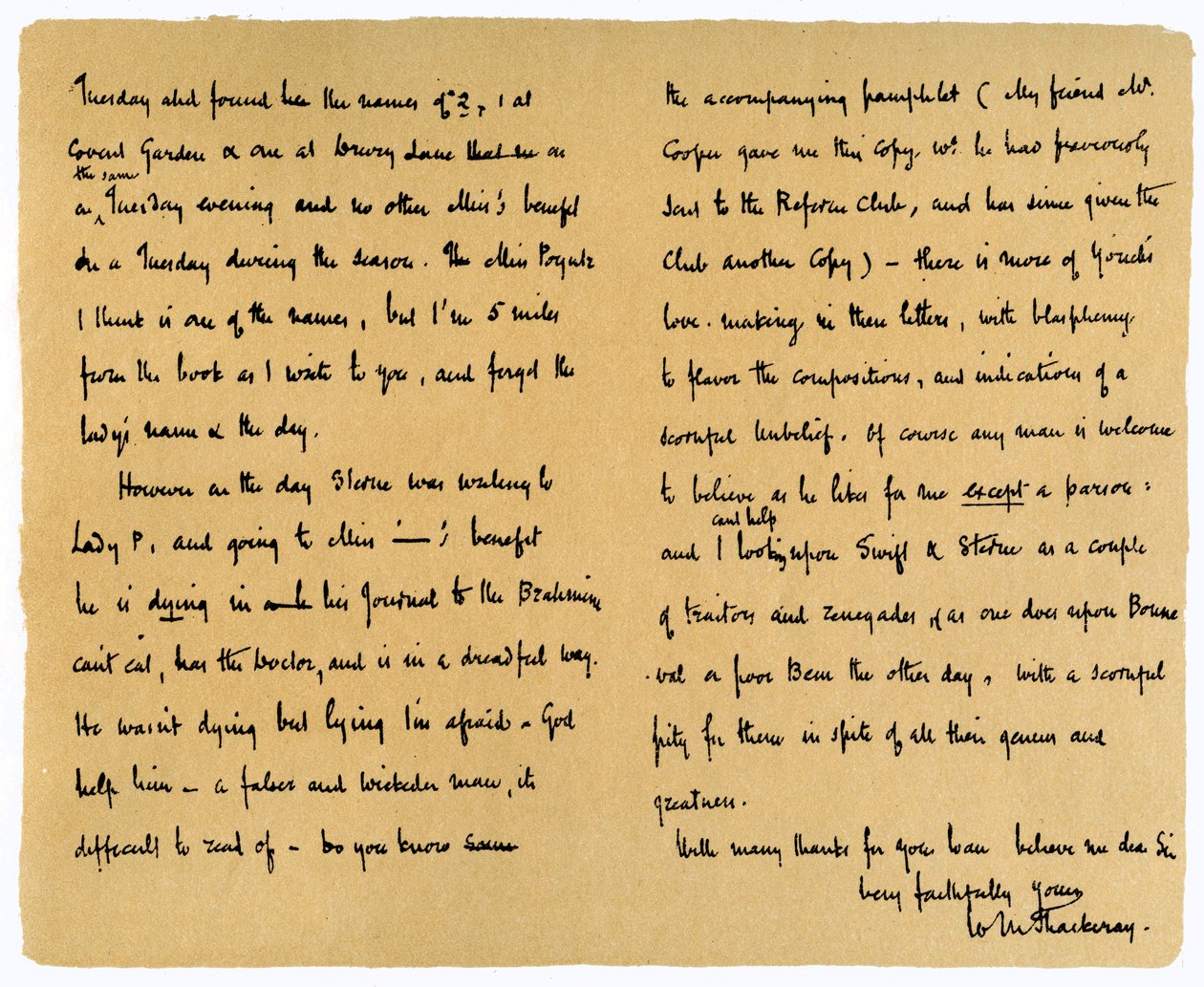 Lettre de William Makepeace Thackeray à TW Gibbs, 12 septembre 1851 - William Makepeace Thackeray