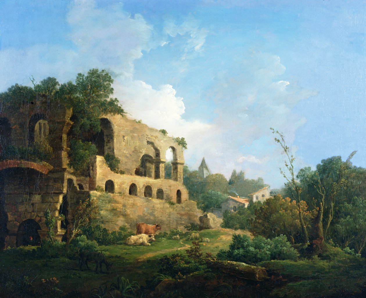 Paysage italianisant avec une maison près de ruines classiques - William Marlow