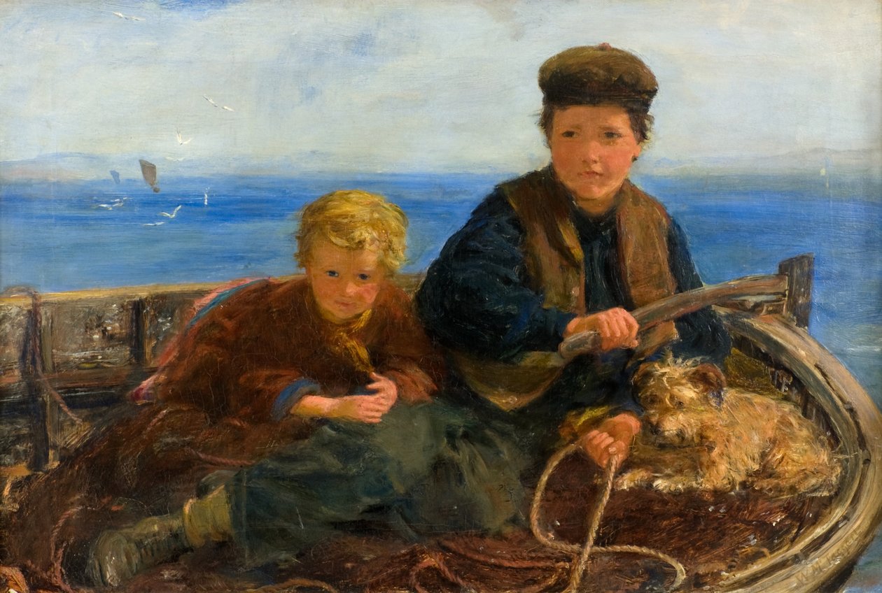 Deux garçons et un chien dans un bateau, c.1871 - William McTaggart