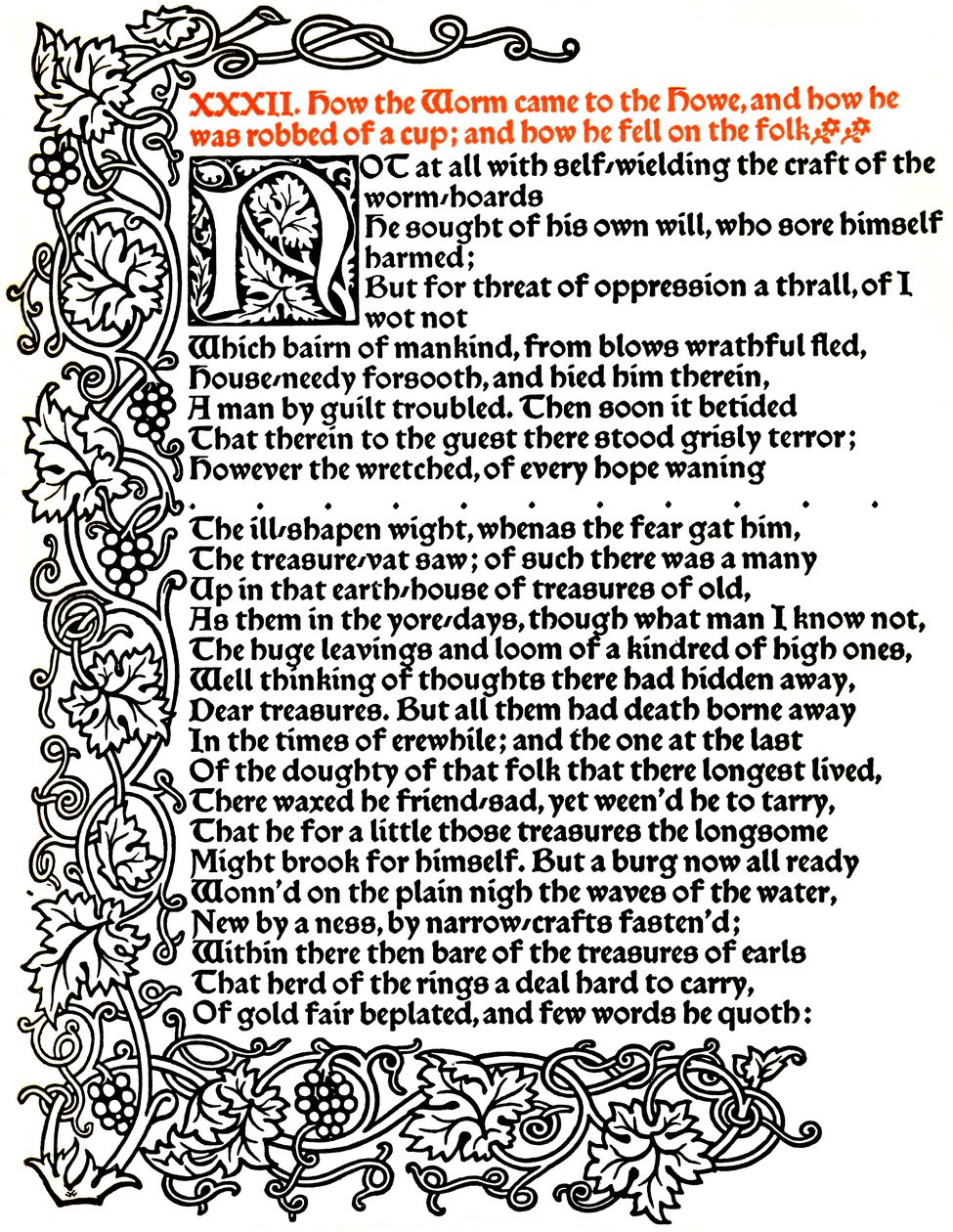 Kelmscott Press : Page du Conte de Beowulf imprimée en caractères Troy, vers 1895, 1914 - William Morris