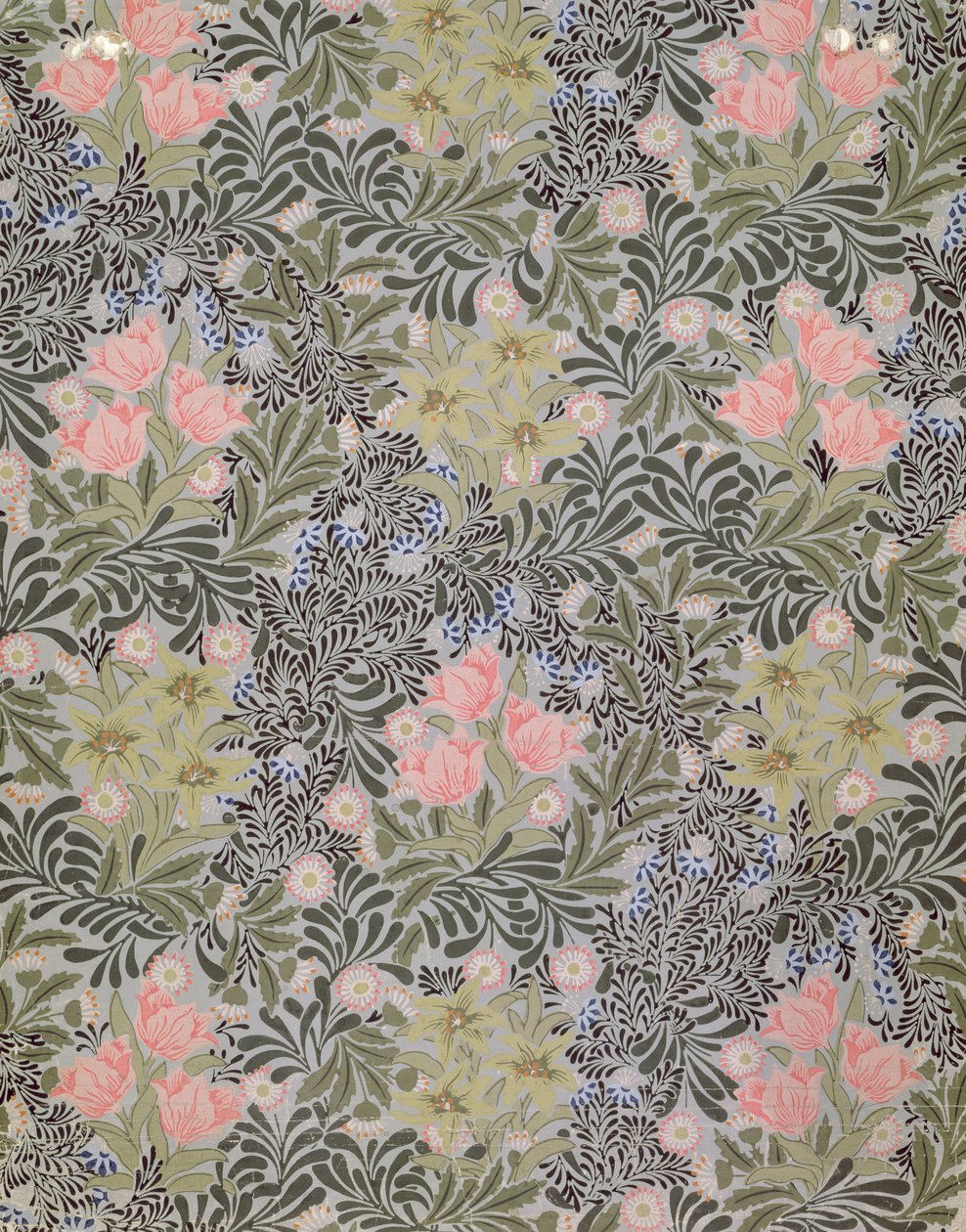 Motif de papier peint avec des tulipes, des marguerites et du chèvrefeuille - William Morris