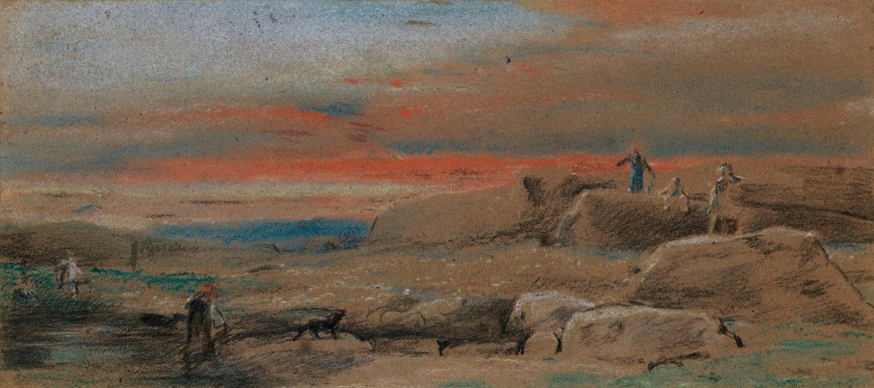 Figures parmi les rochers au coucher du soleil - William Mulready