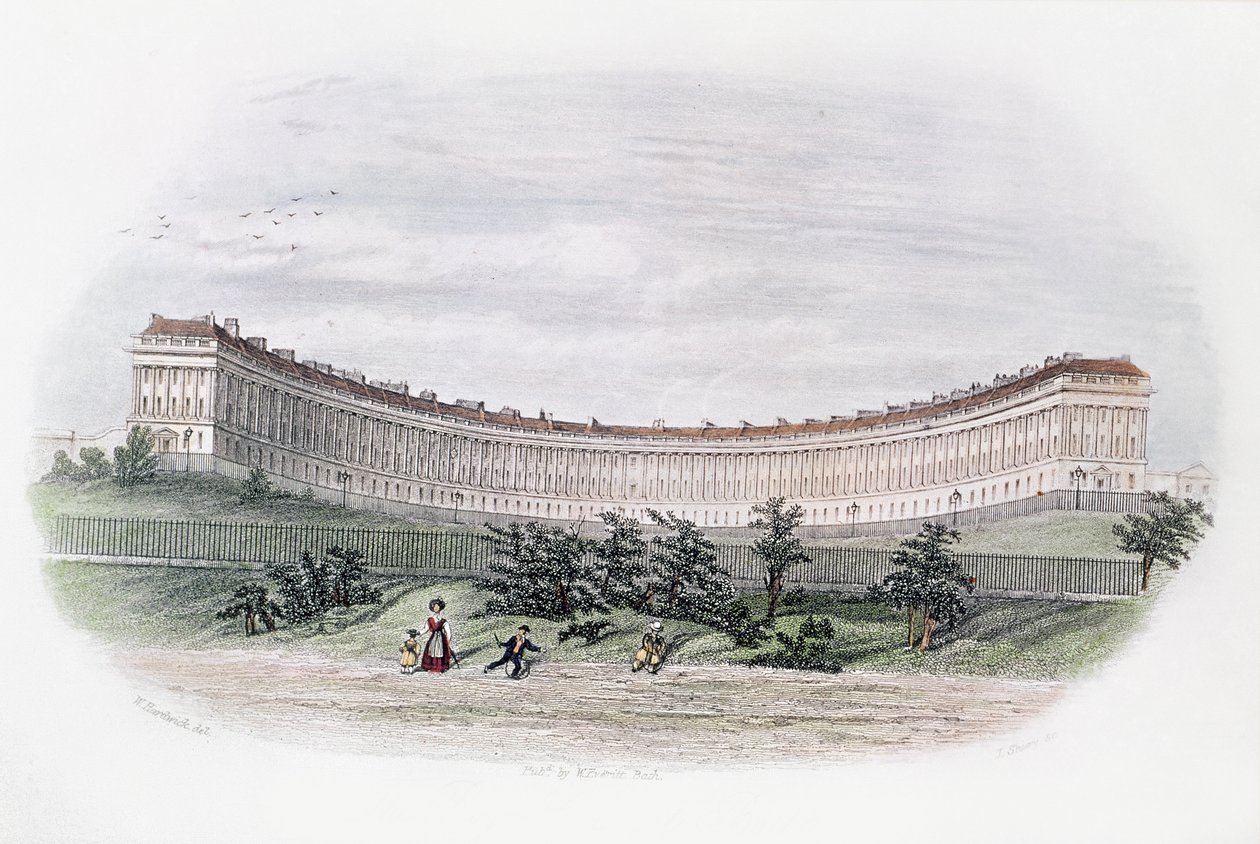 Royal Crescent, Bath, depuis le parc, gravé par J. Shury, c.1840 - William N. Hardwick of Bath