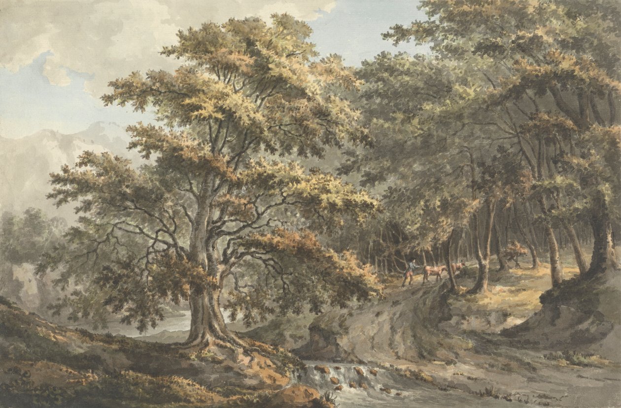 Paysage avec rivière et conducteur de bétail en arrière-plan - William P. Sherlock