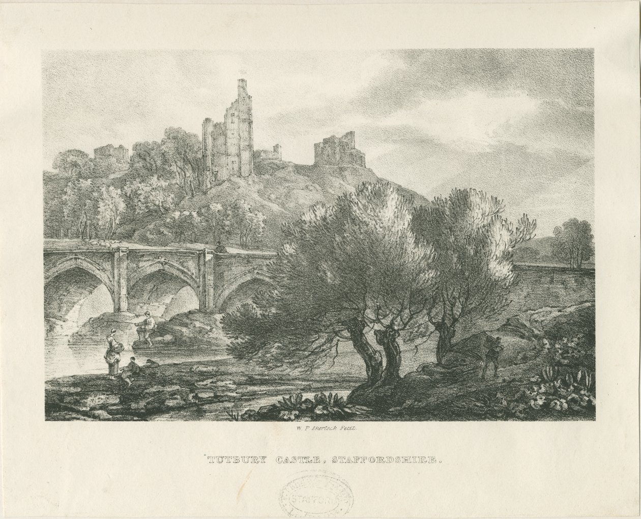 Château de Tutbury - Vue sud: zincographie, nd [début du 19ème siècle] - RC