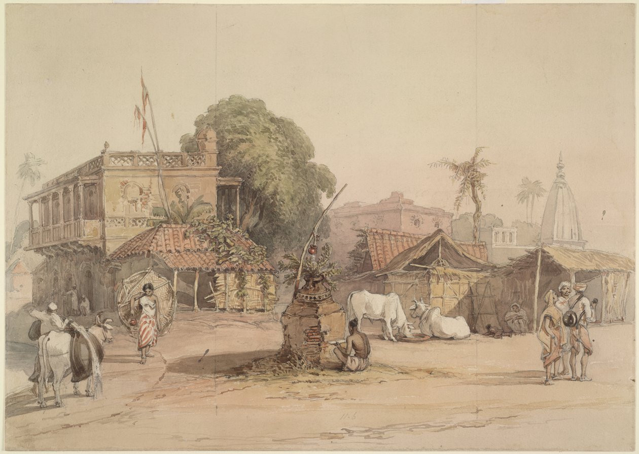 Scène de village avec un petit autel 